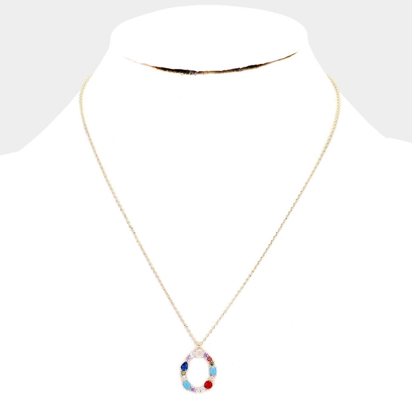 Colorful Gold Monogram "O" Pendant Necklace Chain - Picture 2 of 2
